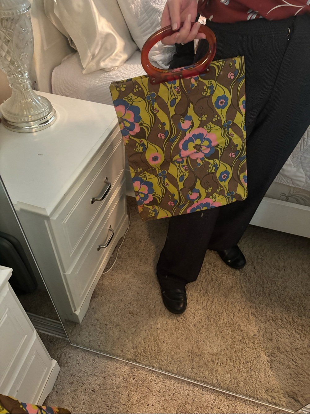 Retro 90's Floral Tote Bag with Brown Handle - Unbranded - Picture 8 of 10
